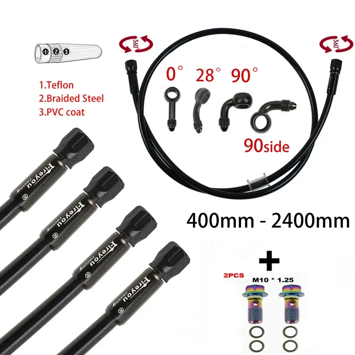 Motorcycle Brake Cable - AN3 Gevlochten remslang motorfiets hydraulische koppelingsbuis